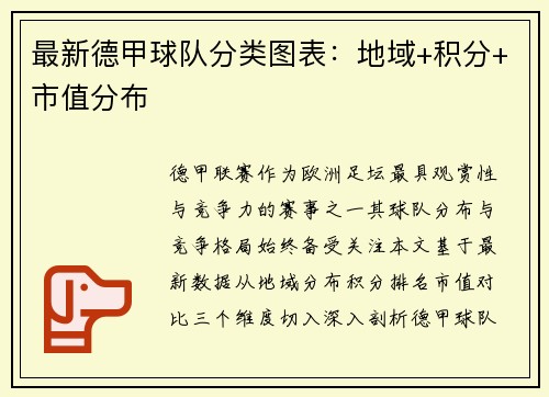 最新德甲球队分类图表：地域+积分+市值分布